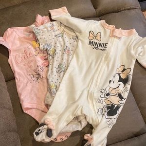 Minnie Mouse- 2 onesies, 1 footed pajama